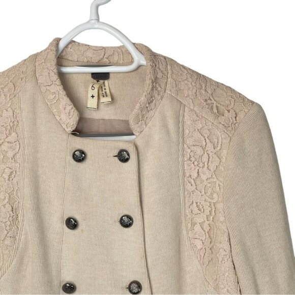 Free People We The Free Womens Military Jacket Lace Cropped Cream Lace Button 6 - Picture 4 of 16